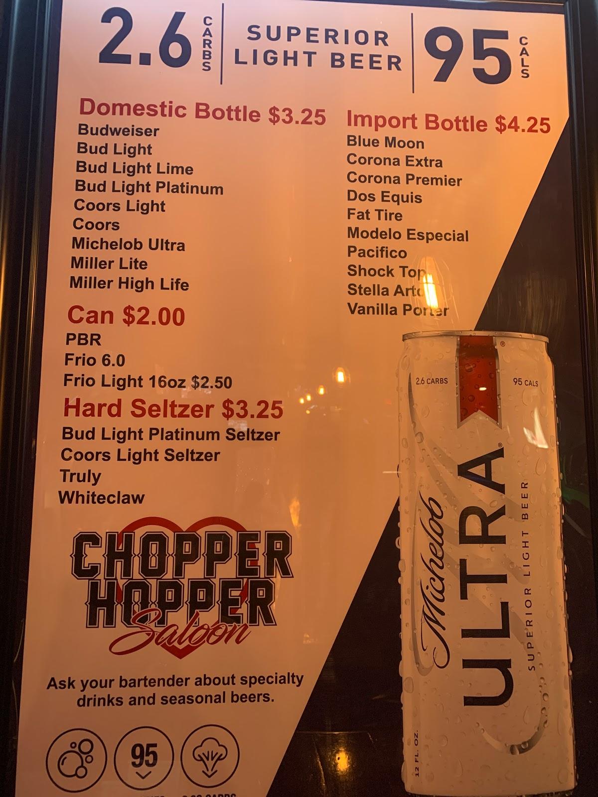 Menu at Chopper Hopper Saloon pub & bar, Oklahoma City