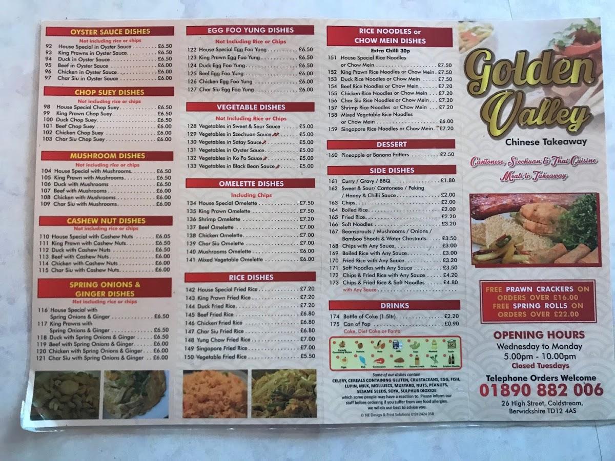 Menu at Golden Valley fast food, Coldstream