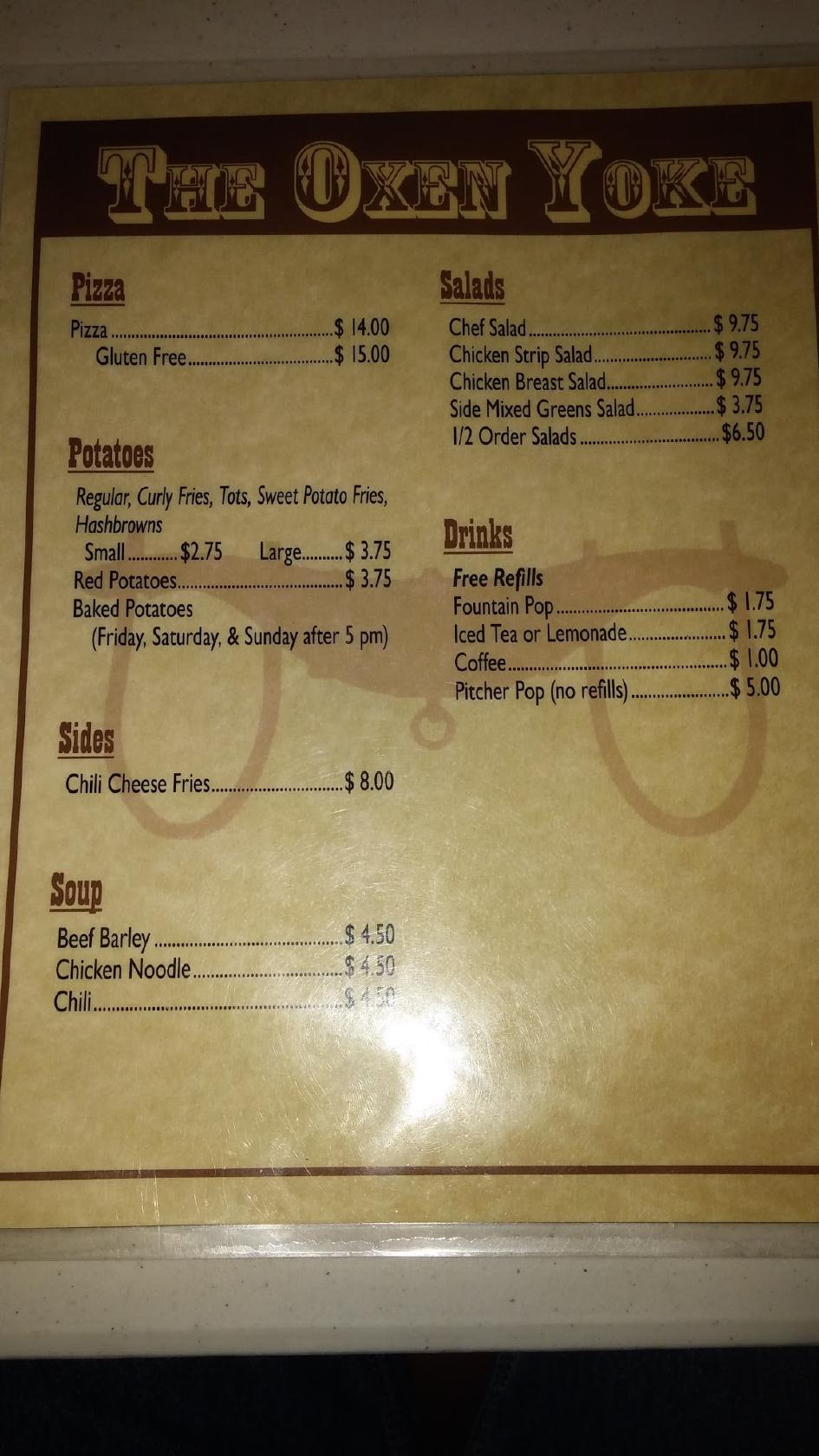 Menu at Oxen Yoke Inn pub & bar, Utica
