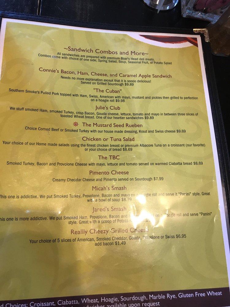 Carta de The Mustard Seed Cafe, Kingsport