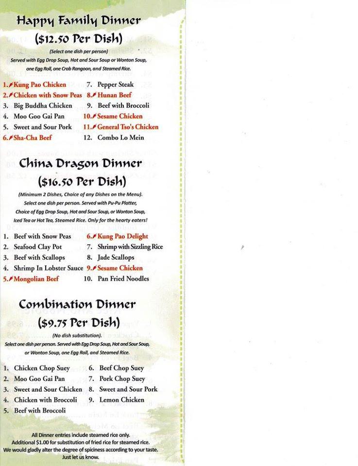 Menu at China Dragon Chinese Restaurant, Pflugerville