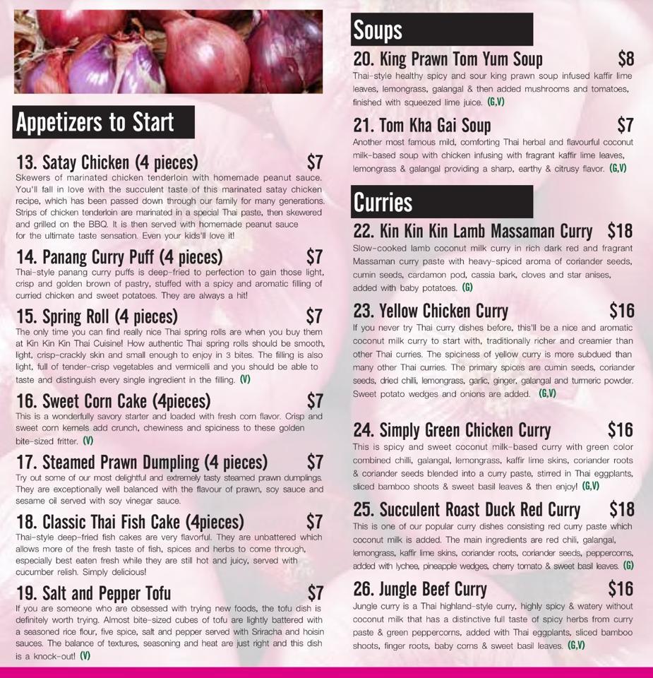 Menu at KinKinKin Thai Restaurant, Engadine