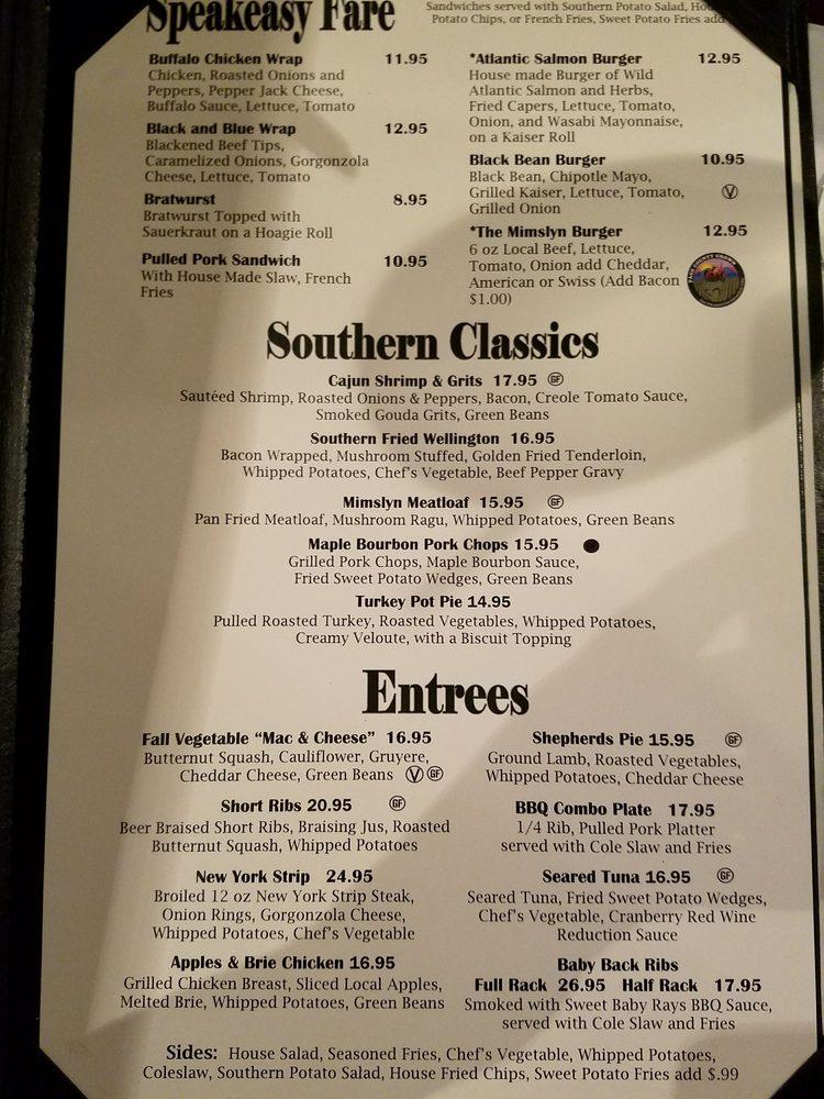 Menu at The Speakeasy Bar & Restaurant, Luray