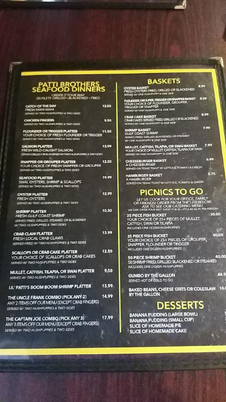 Menu at Gulf Coast Seafood Market and Restaurant, Pensacola, W 9 Mile Rd