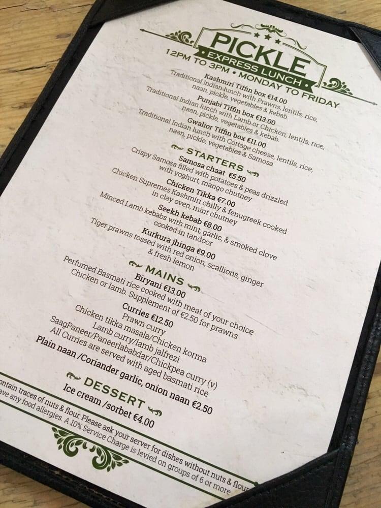 Menu at Pickle Restaurant, Dublin