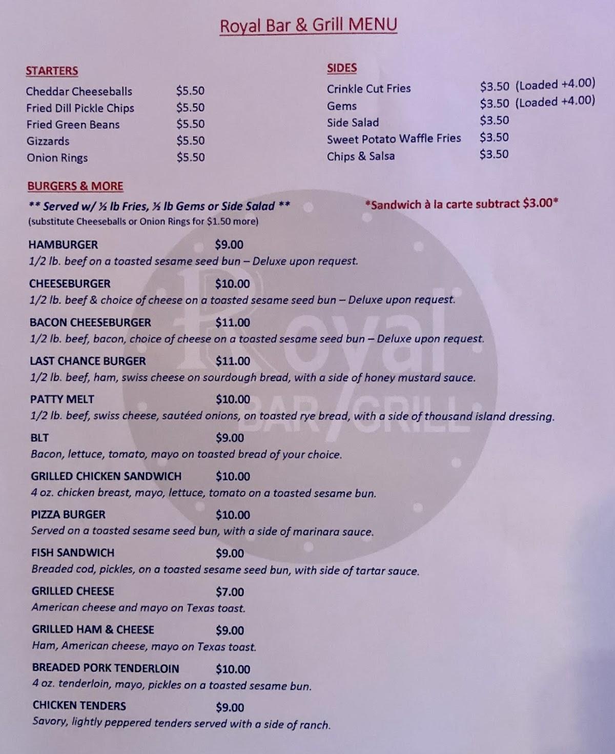 Menu at Royal Bar & Grill, Royal