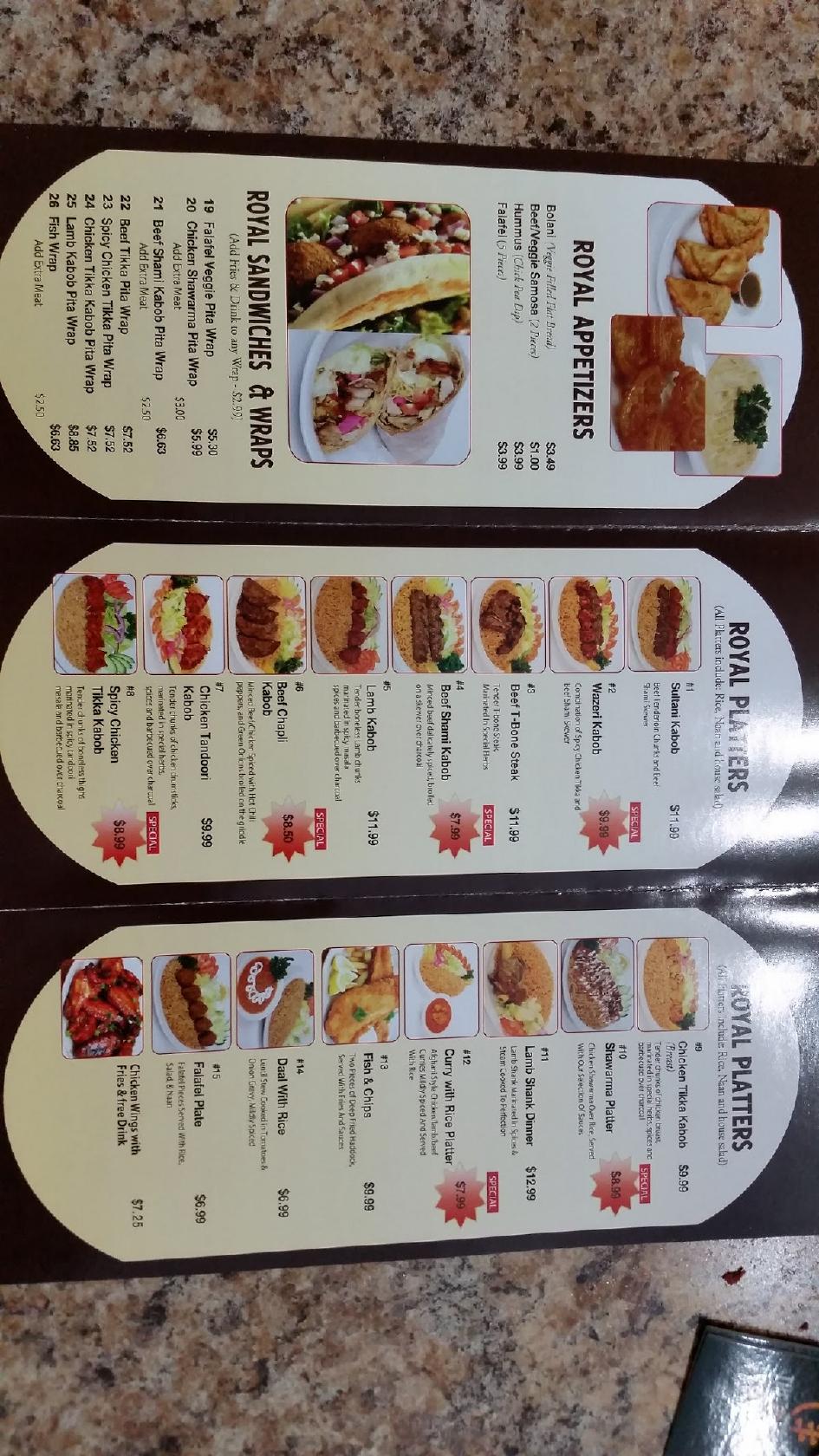 Menu at Royal Kabob Afghan Cuisine restaurant, Brampton, 284 Queen St E