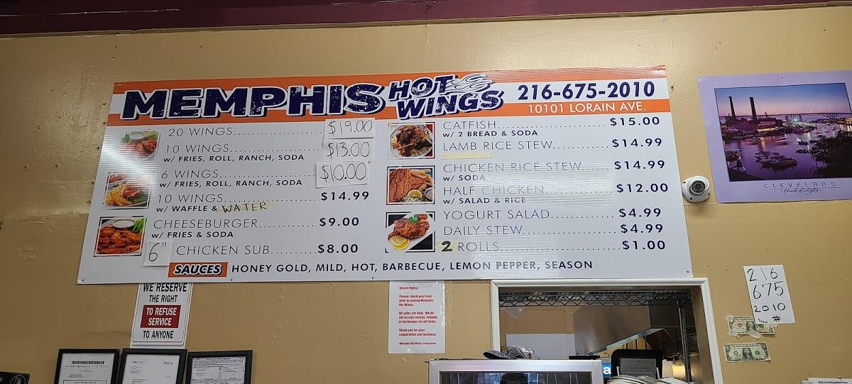 Menu at Memphis Hot Wings restaurant, Cleveland