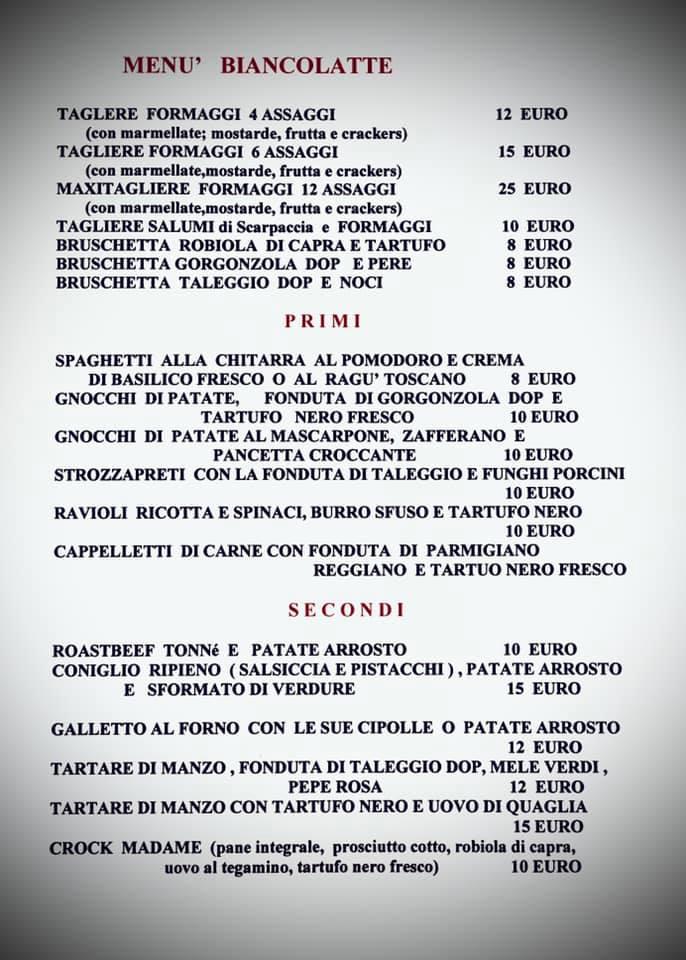 Menu da Formaggeria Biancolatte Ristorante Arezzo