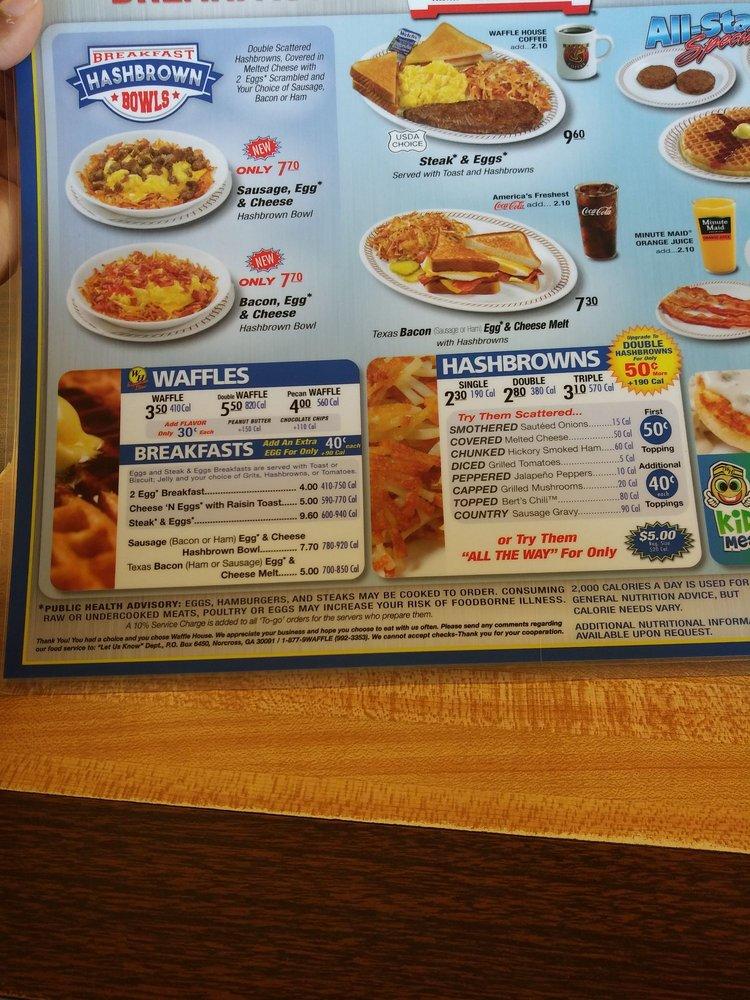 Menu at Waffle House restaurant, Tulsa, S Mingo Rd