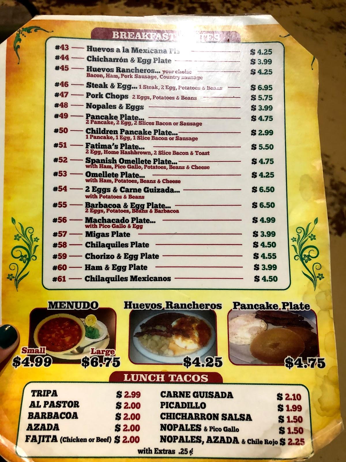 Menu at Azusena's Mexican Grill restaurant, Luling