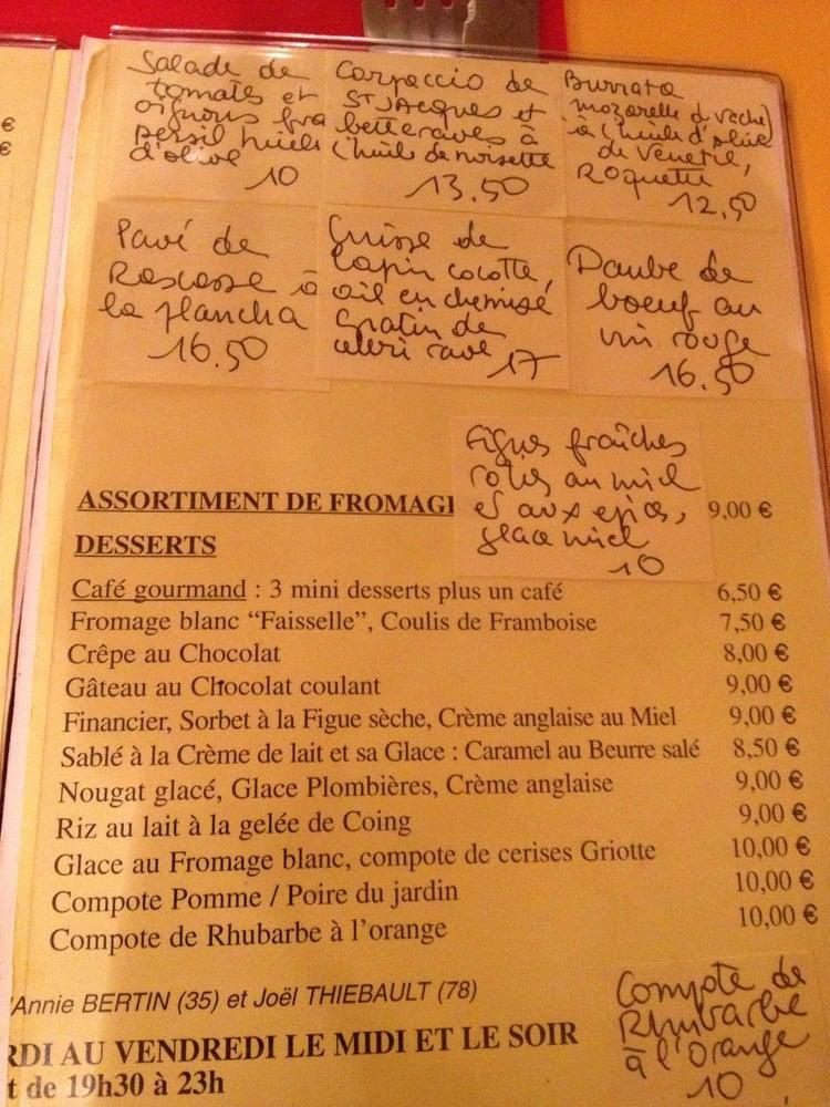 Menu au Chez restaurant, Paris