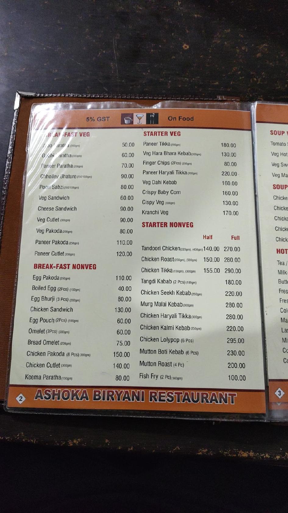 Menu at Ashoka Biryani, Raipur, 7J4J+PF3