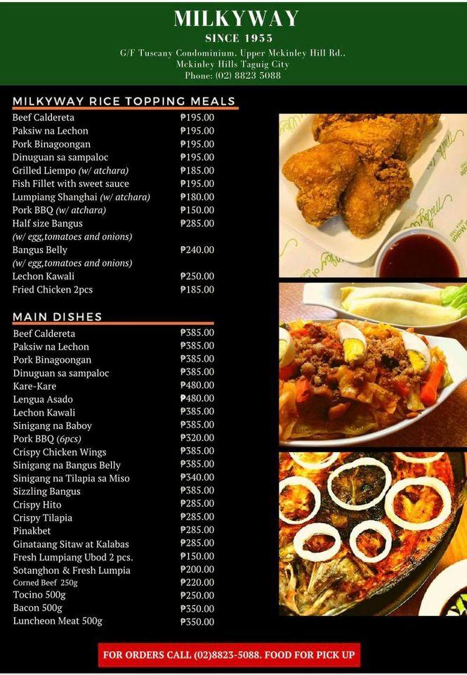 Menu at Milky Way restaurant, Taguig