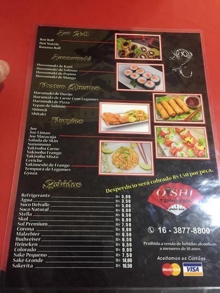 Menu at Oishi Temakeria e Sushi Bar, Ribeirão Preto