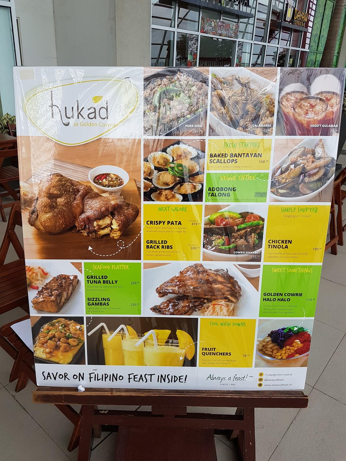 Carta del restaurante hukad sa Golden Cowrie, Dávao, Abreeza Mall