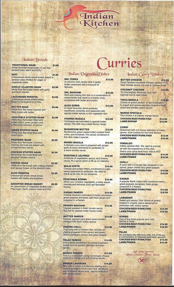 Menu at Indian Kitchen restaurant, Golden
