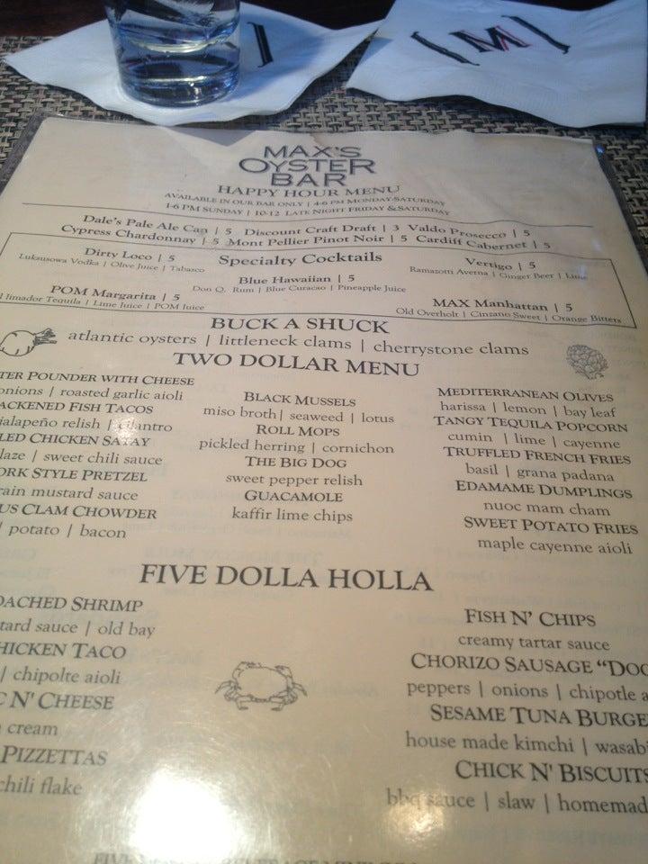 Menu at Max's Oyster Bar, West Hartford