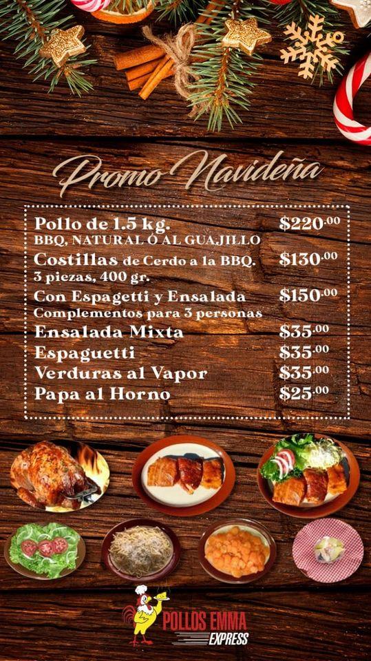 Menu at Pollos Emma restaurant, Acapulco