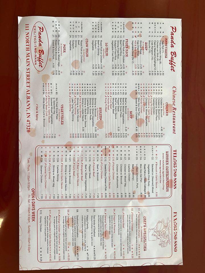 Menu at China Panda restaurant, Albany