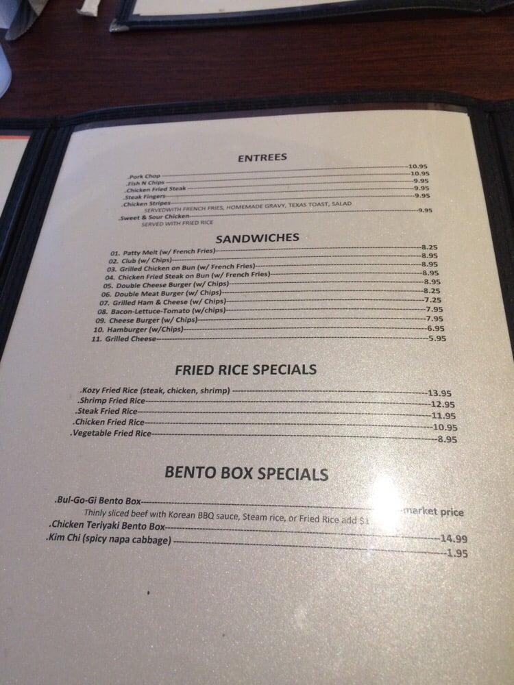 Menu at Kozy Kitchen restaurant, San Angelo