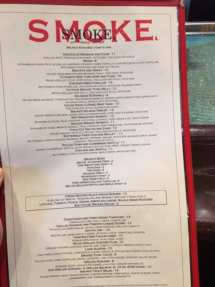 Menu at SMOKE. Woodfire Grill pub & bar, Tulsa