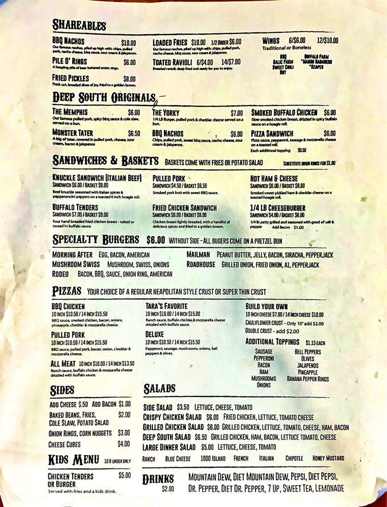 Menu at Deep South pub & bar, McLeansboro