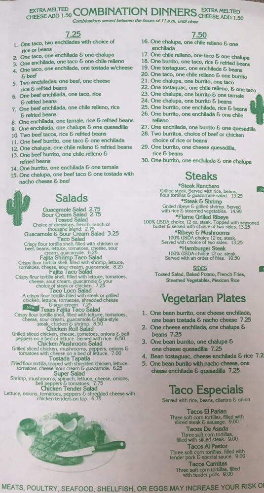 Menu at El Parian restaurant, Toccoa, 62 Walmart Way
