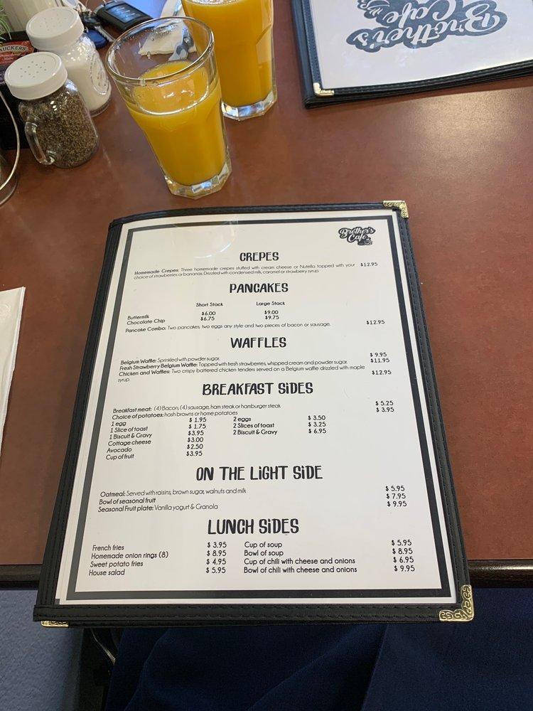 Menu at Brother's Cafe, Paso Robles