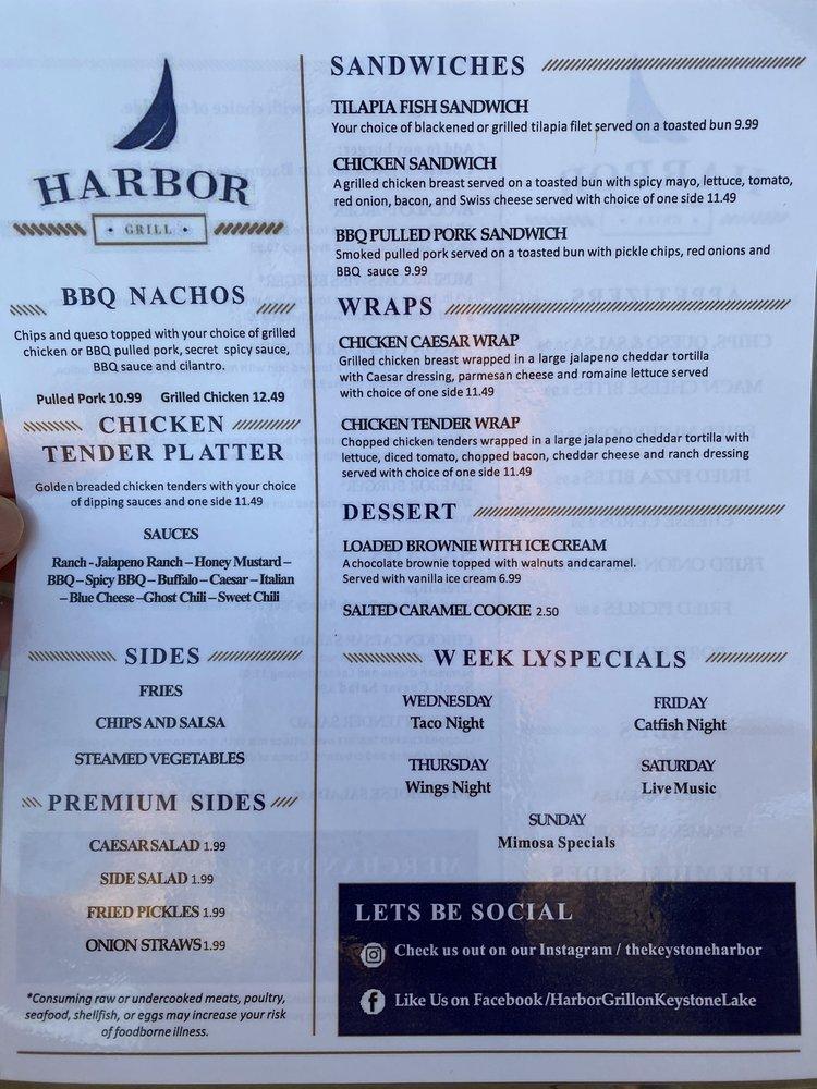 Menu at Keystone Harbor of Oklahoma Marinas pub & bar, Mannford
