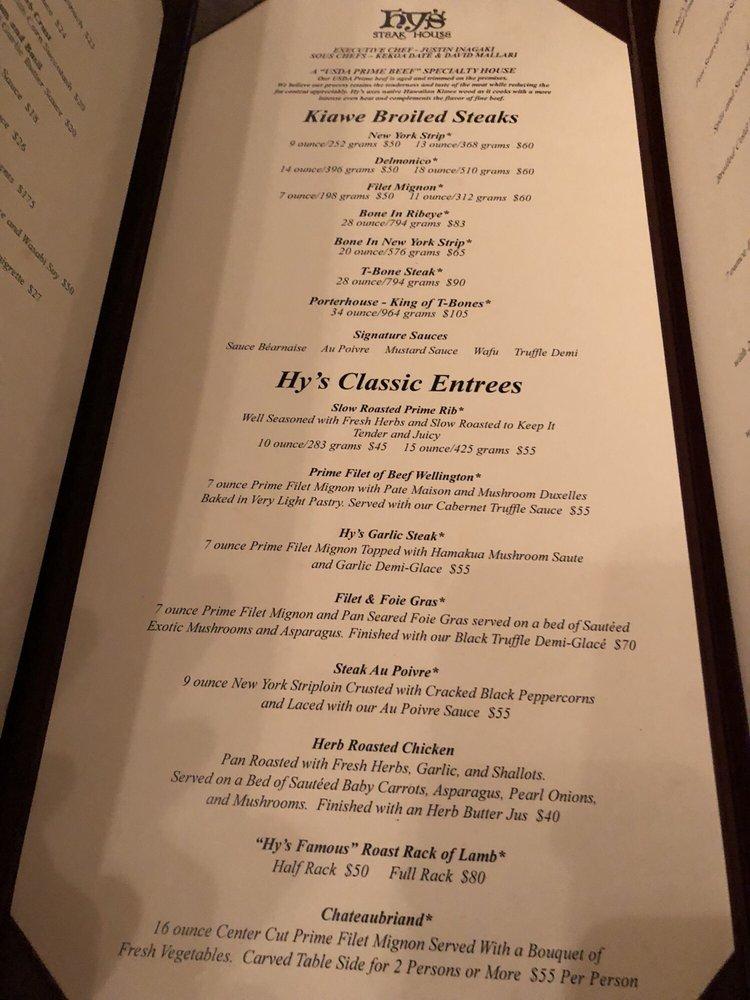 Menu at Hy's Steak House steakhouse, Honolulu