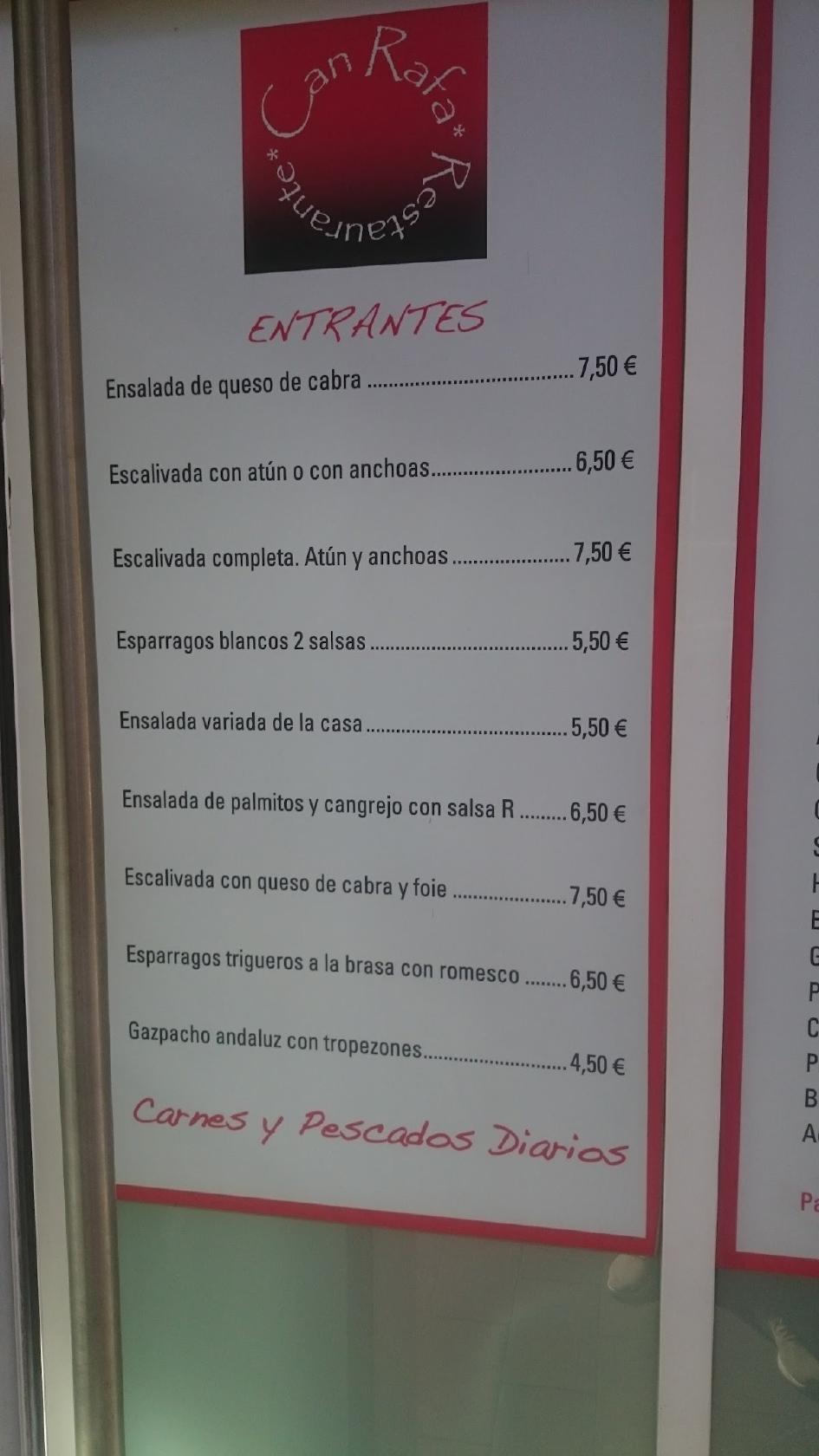 Carta De Restaurant Can Rafa Cornell De Llobregat Carrer De La Miranda