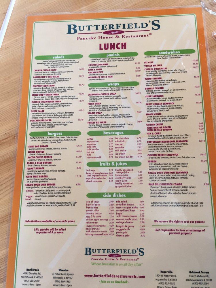 Menu at HoneyJam Cafe (formerly Butterfield's), Oak Brook