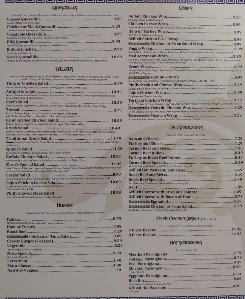 Menu at Masa Sub and Grill with a Touch of Mediterranean pizzeria, New
