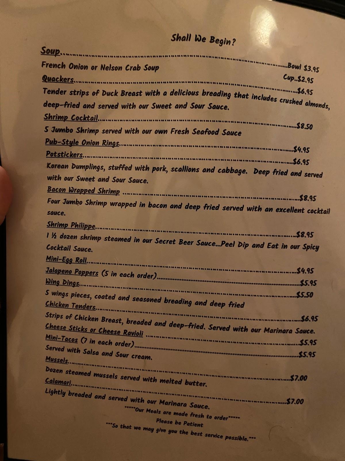 Menu at Nelson House restaurant, DuBois, 123 N Main St