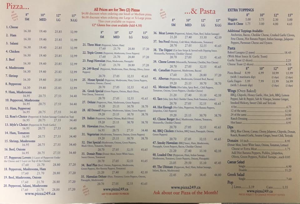 Menu at Pizza 2/49 pizzeria, Strathmore