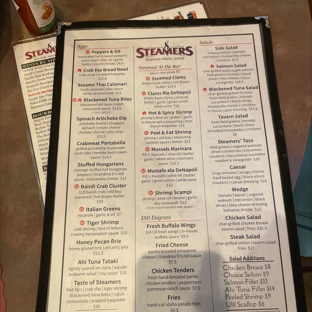 Menu at Steamers Stonewall Tavern steakhouse, North Lima