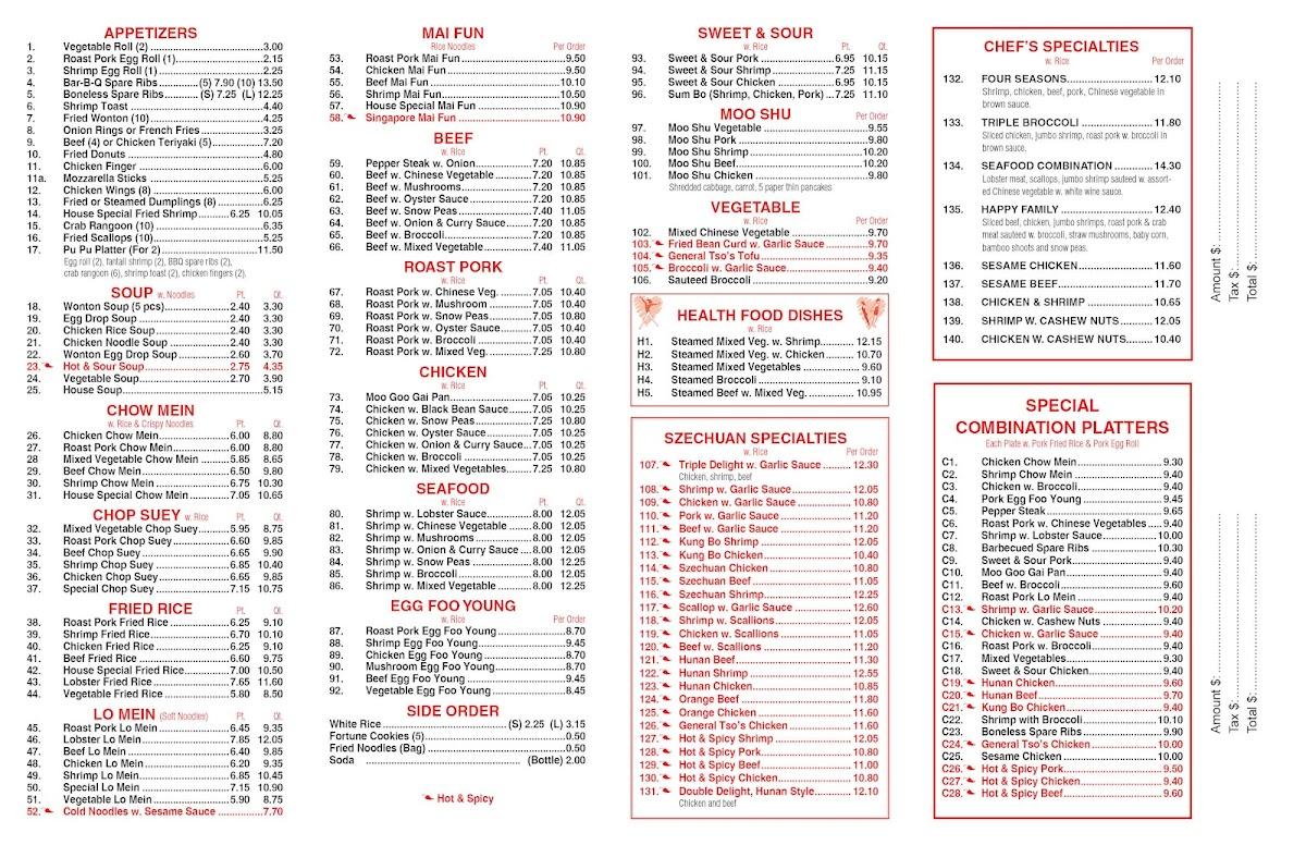 Menu at No-1 chinese restaurant, Granville