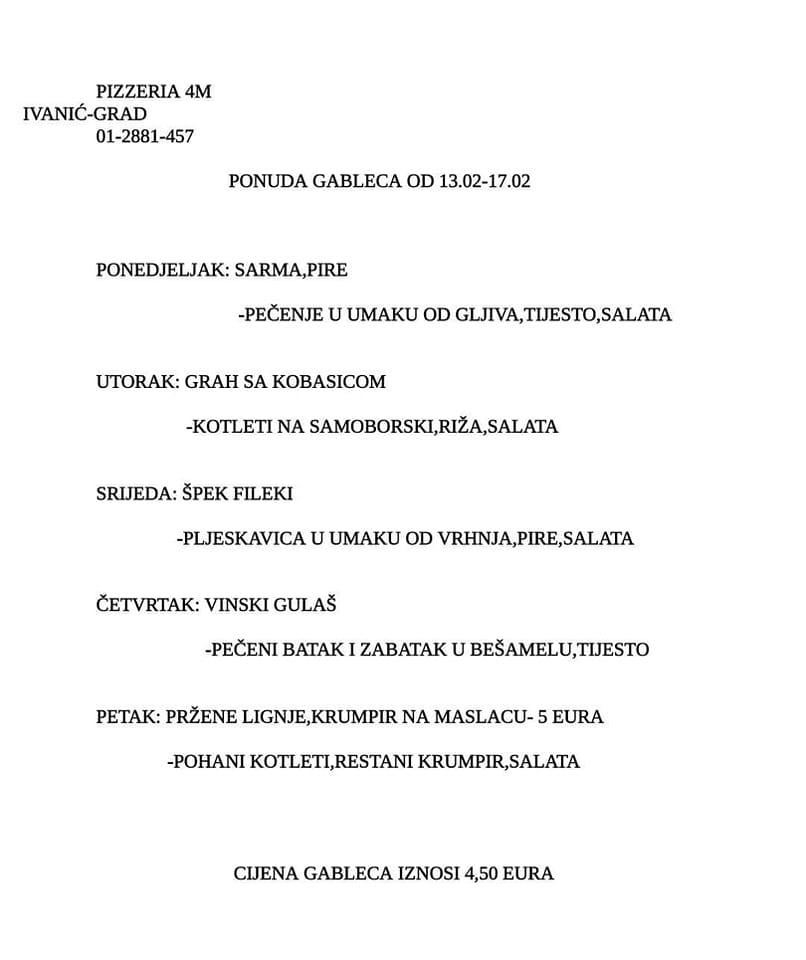 Menu di Pizzeria "4M" 