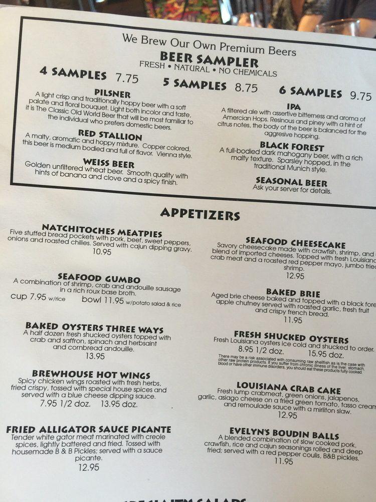 Menu at Crescent City Brewhouse pub & bar, New Orleans