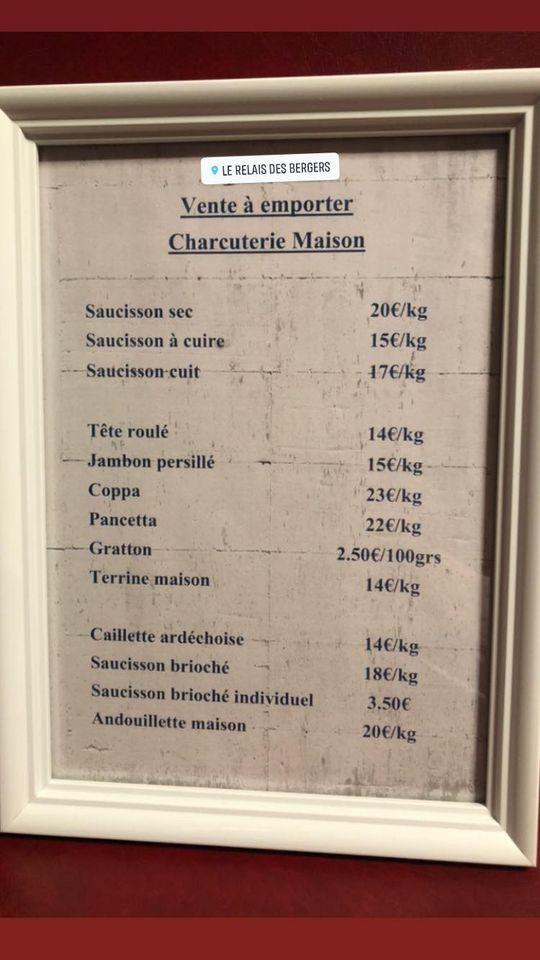 Menu at Le relais des Bergers restaurant, SaintMartinenHaut