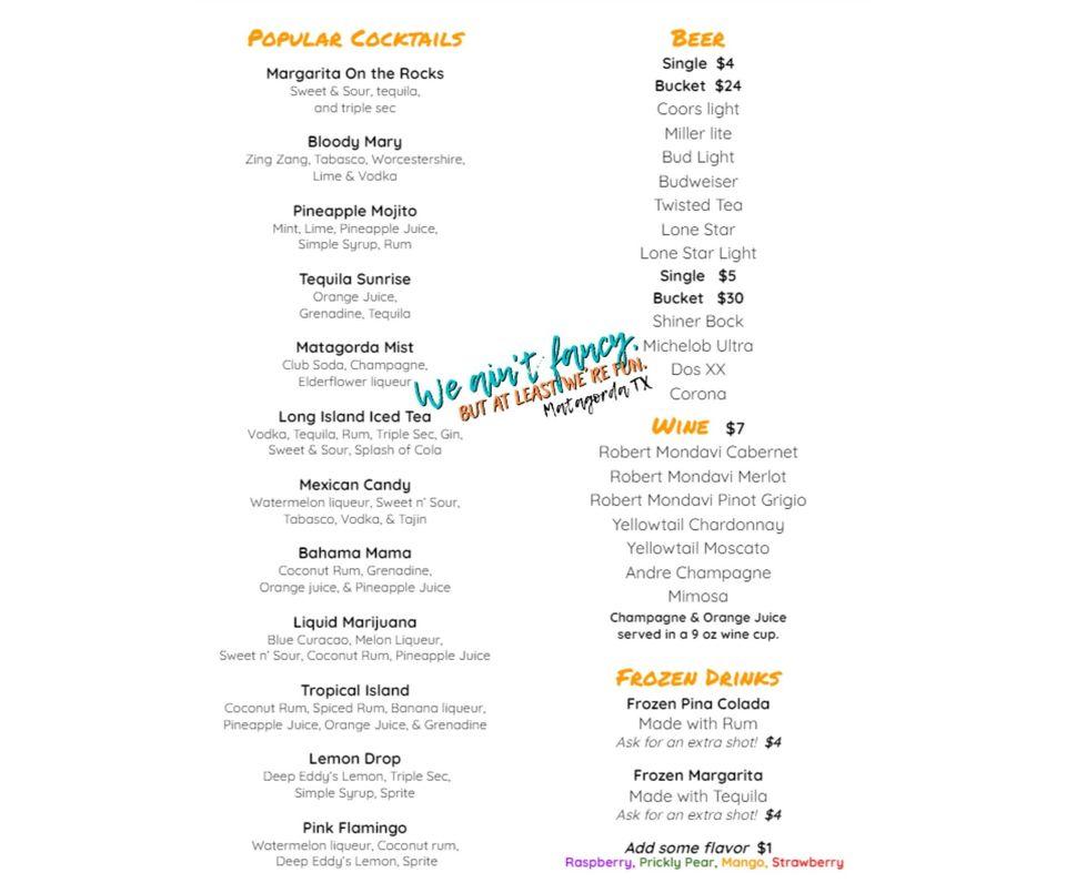 Menu at Snappers Bar & Grill, Matagorda