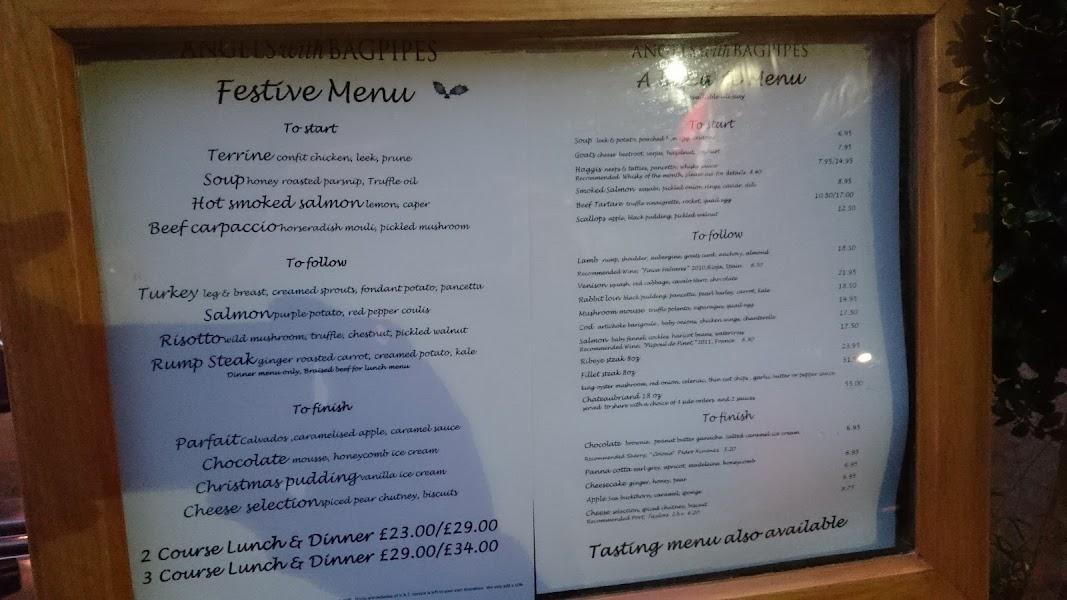 Menu at Angels with Bagpipes pub & bar, Edinburgh, 343 High St