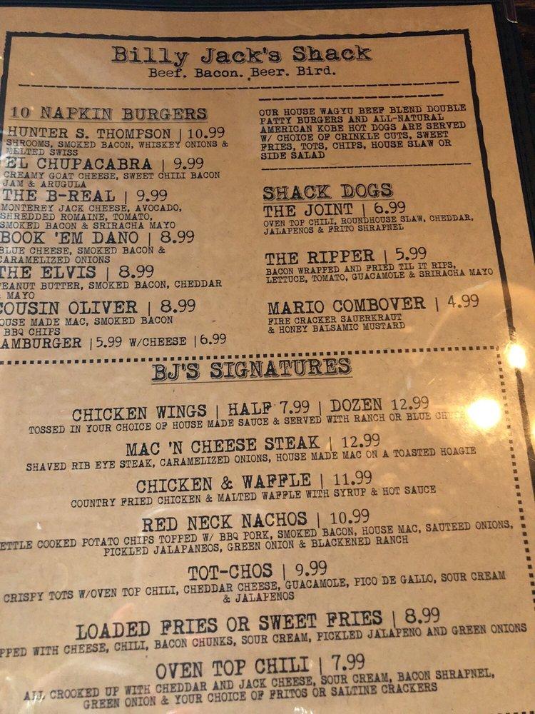 Menu at Billy Jack's Shack restaurant, LauderdalebytheSea