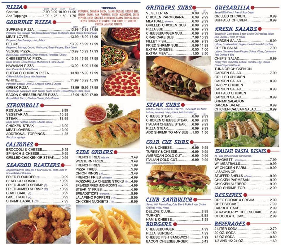 Menu at Pizza Master pizzeria, Baltimore