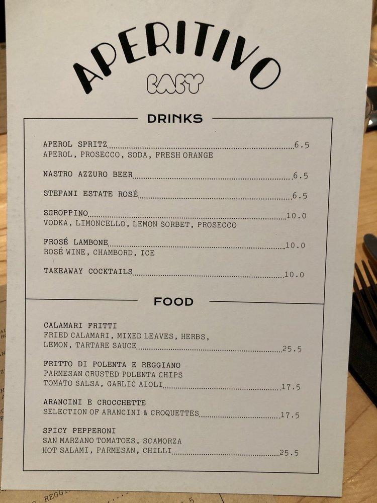 Menu at Baby Pizza pizzeria, Richmond