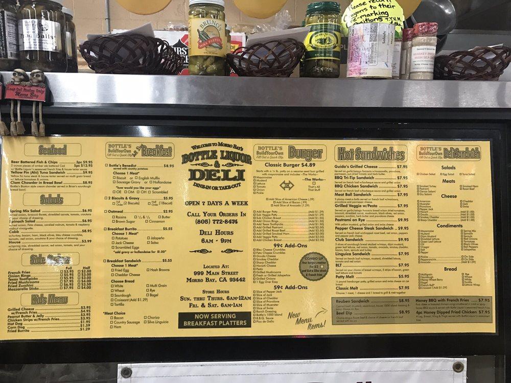 Menu at Bottle Liquor fast food, Morro Bay