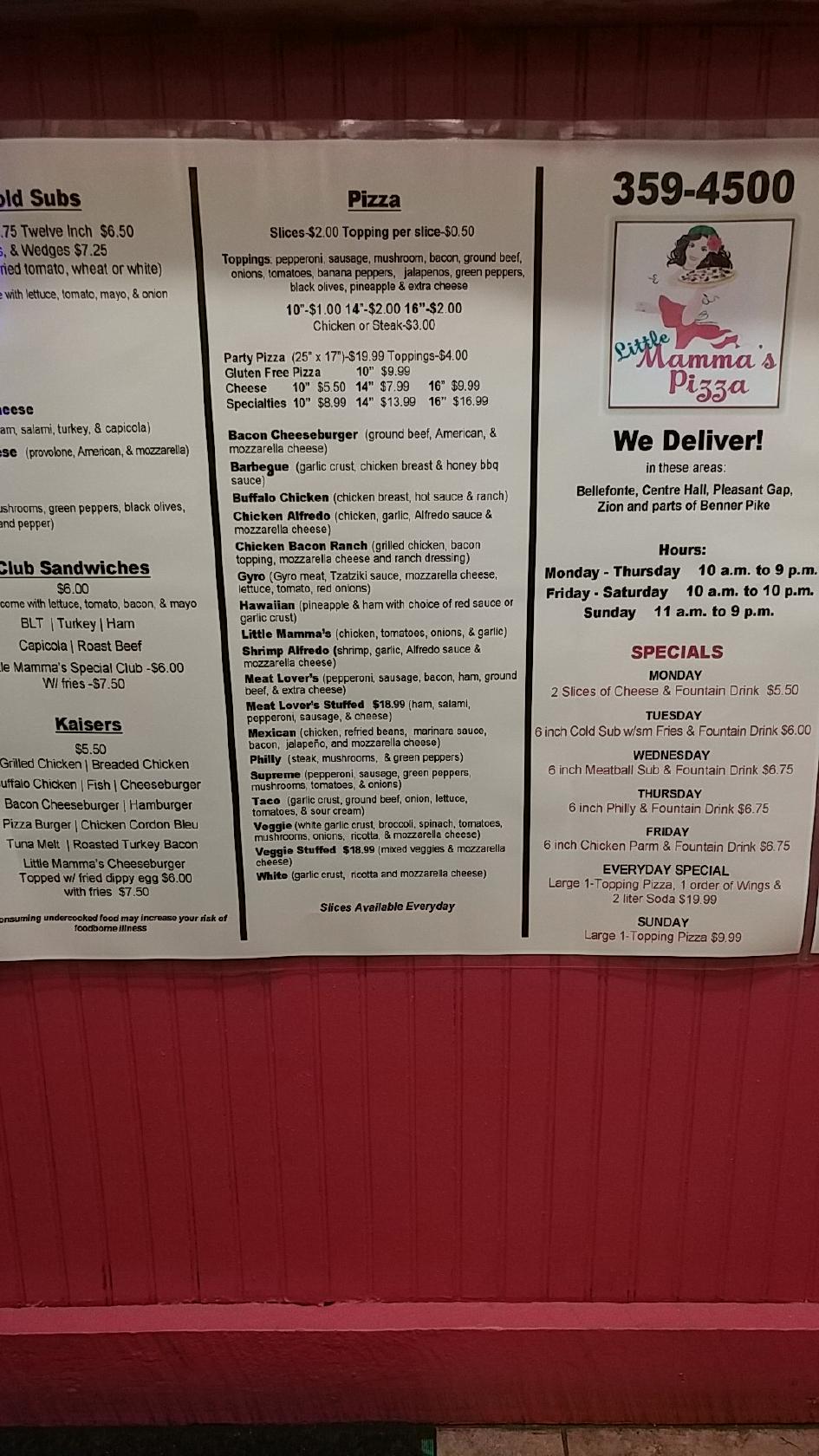 Menu at Little Mamma's Restaurant, Pleasant Gap