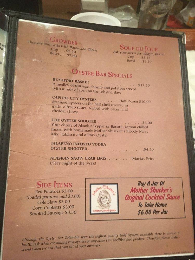 Menu at Oyster Bar Columbia, Columbia