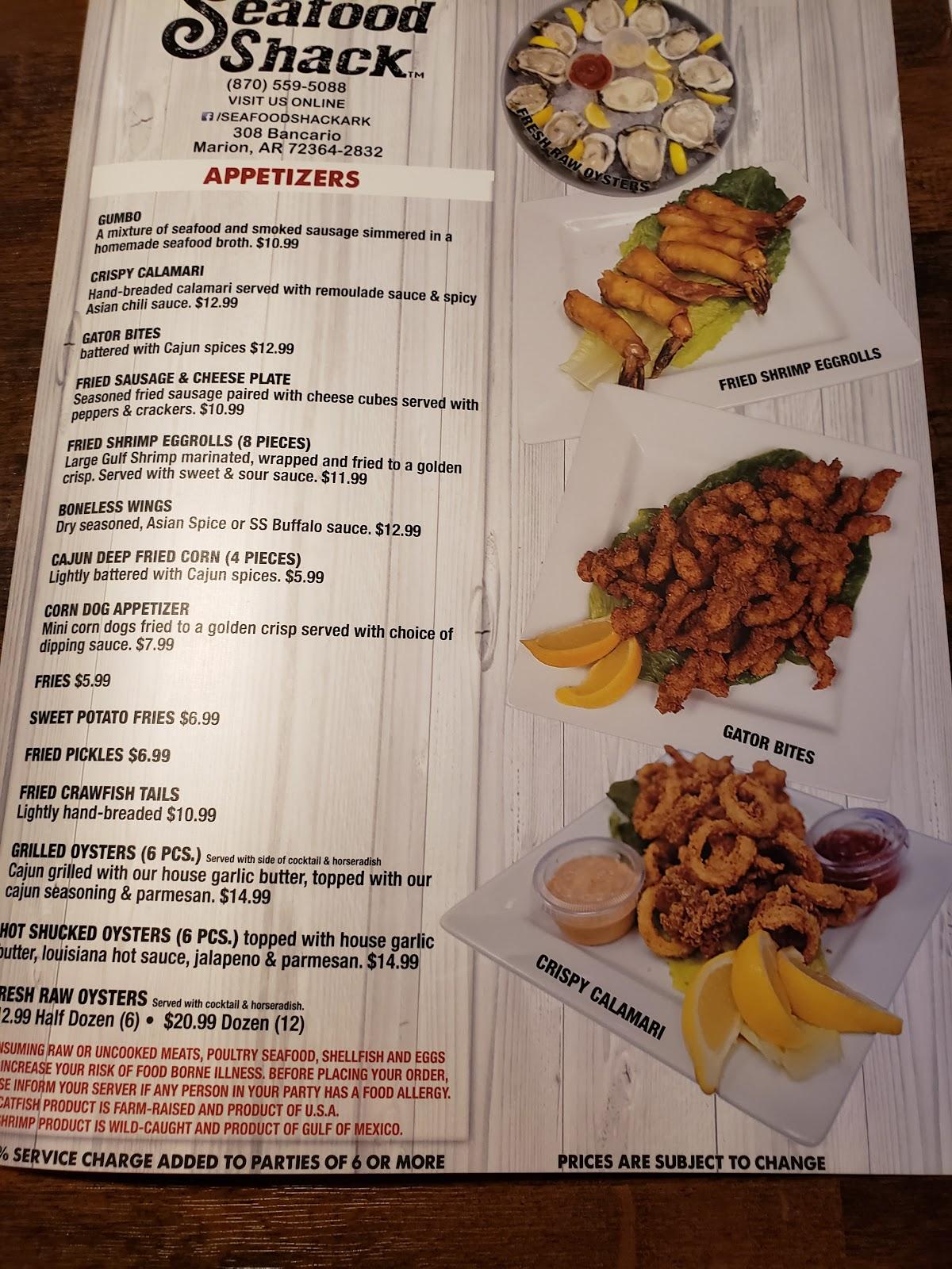 Seafood shack deals menu